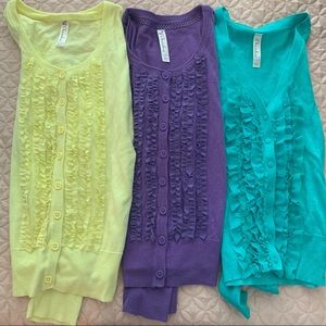 Lot of 3 Cherokee girls bright ruffle sweaters